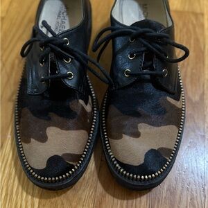 Michael Kors Black and Brown Camouflage Oxfords